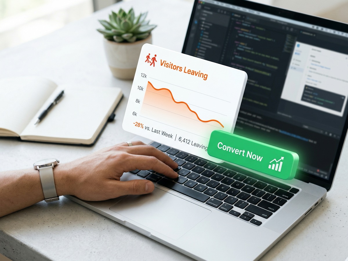 Analytics dashboard showing 98% visitor abandonment rate